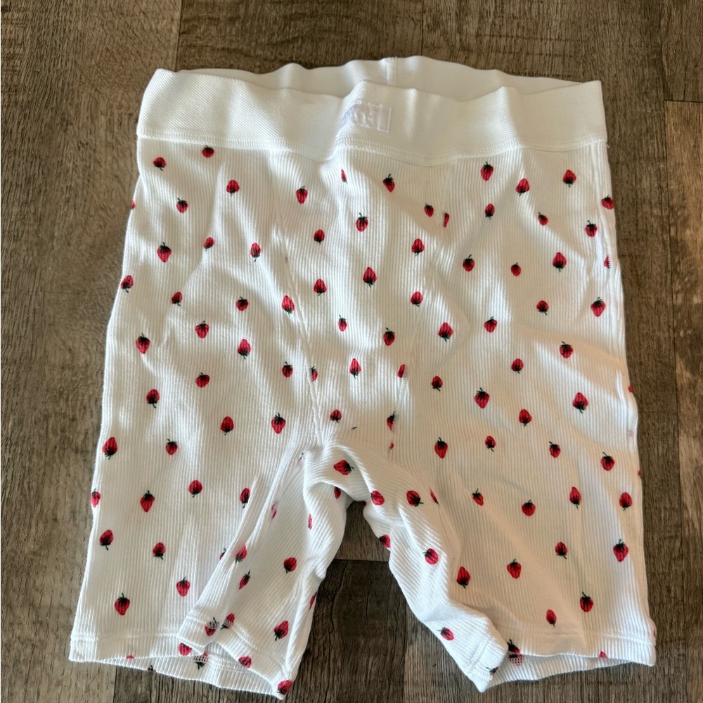 SKIMS White Pajama Shorts with Red strawberry Print